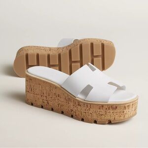 Hermes EZE wedge sandals white